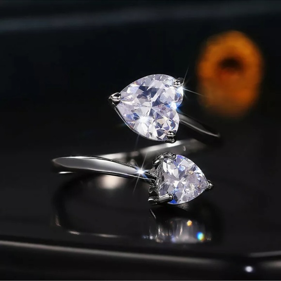 Heart Cut Cubic Zirconia Rings Women Adjustment Jewelry Cute 925 Silver Rings - Picture 3 of 5